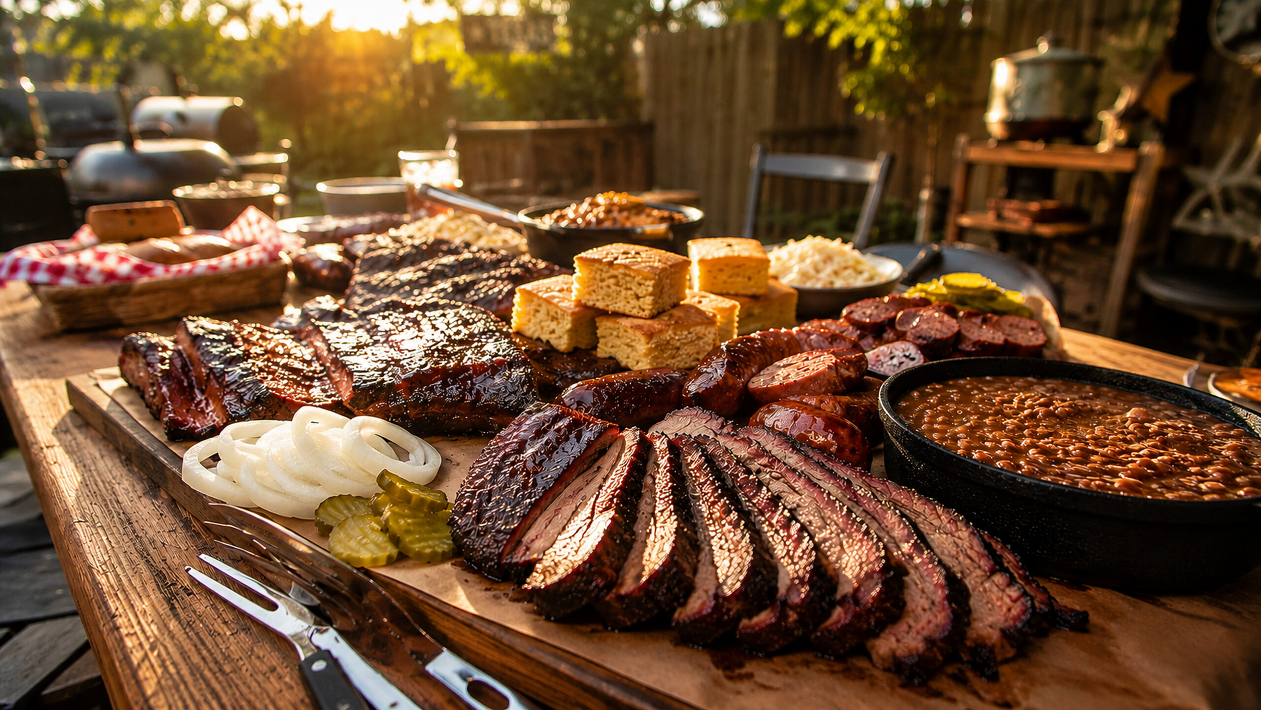 Southern barbecue spread on a table
