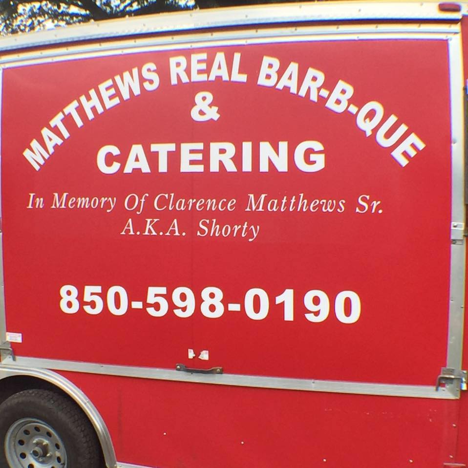 Matthews Real BBQ & Catering food trailer setup in Crestview, Florida