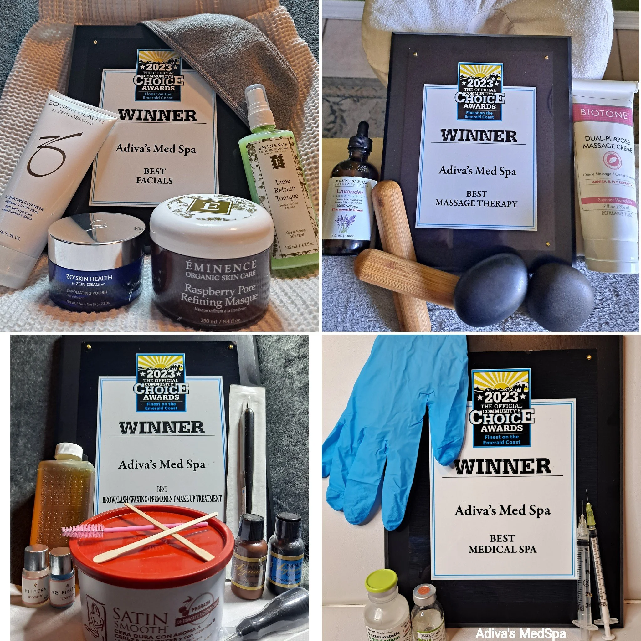Collage of Finest on the Emerald Coast awards earned by Adiva's Ageless Aesthetics Spa