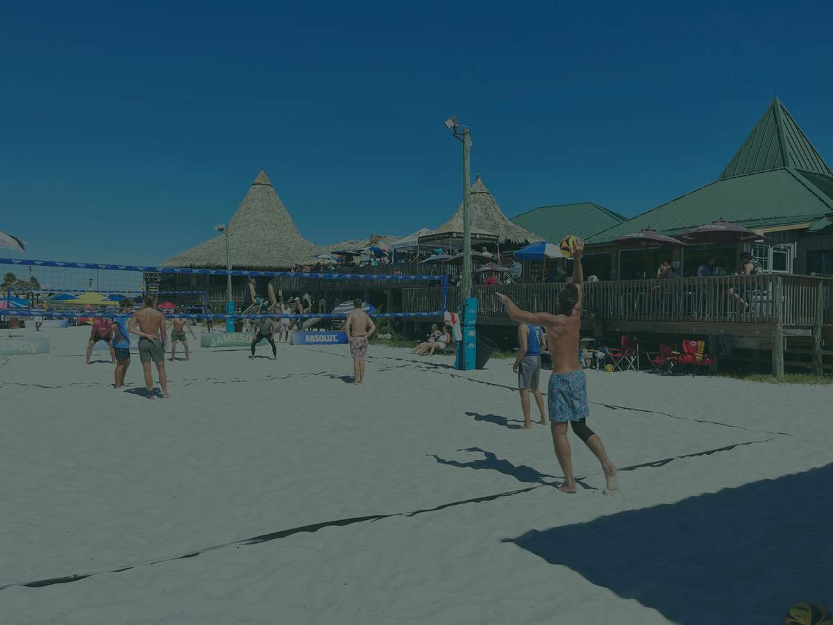 Beach volleyball court at Juana's Pagodas in Navarre Beach