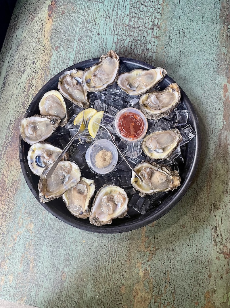 Raw oysters on the half shell served at Salty Pearl Raw Bar in Perdido Key, Florida