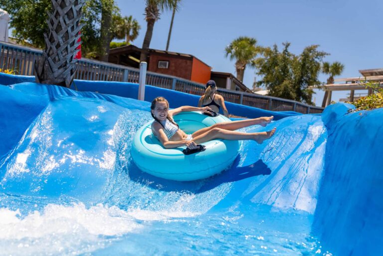 Guests enjoying water slides and pools at Big Kahuna's in Destin