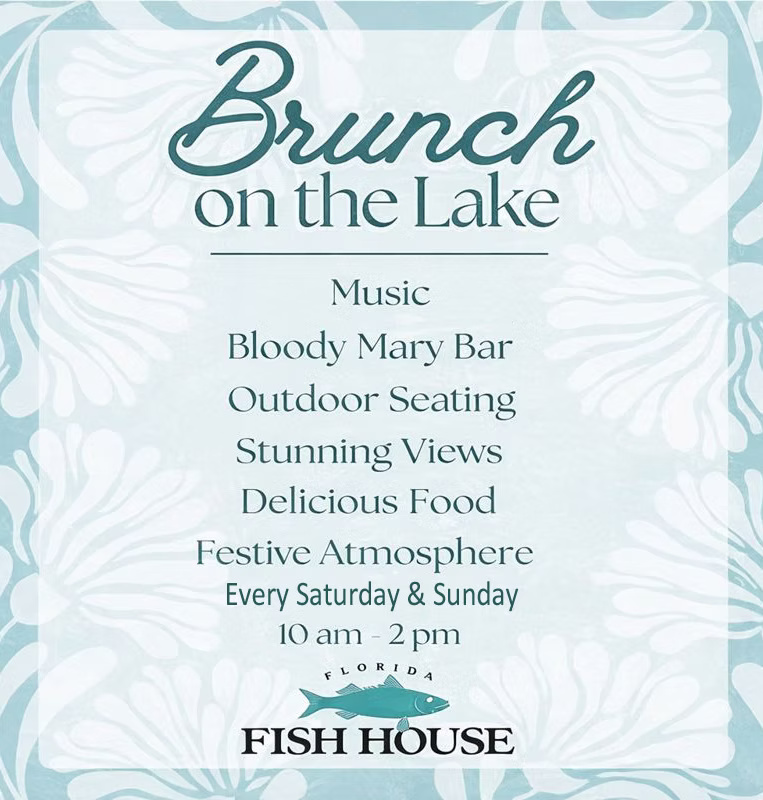 Weekend brunch dining on the lakeside patio at Old Florida Fish House