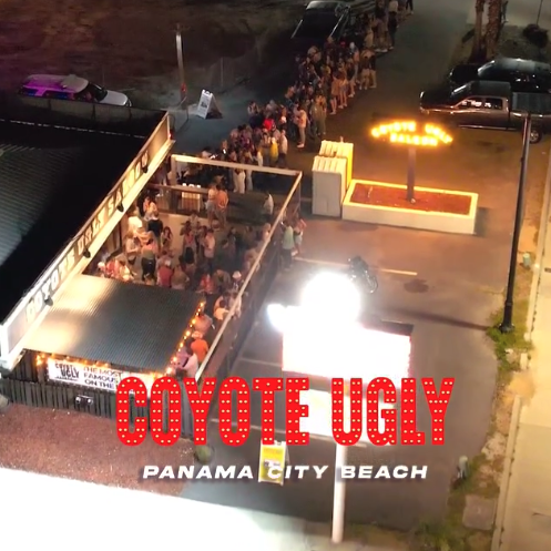 Aerial view of the Coyote Ugly Saloon Panama City Beach building on Front Beach Road