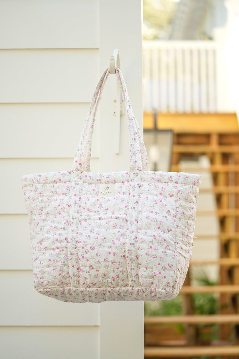 Agnes tote, a hand-quilted block-printed bag from Poeta's Cottage Collection