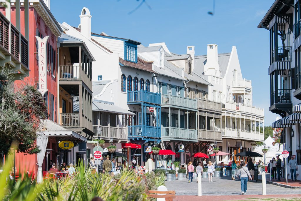 Rosemary Beach town center, home to the shops of Barrett Square
