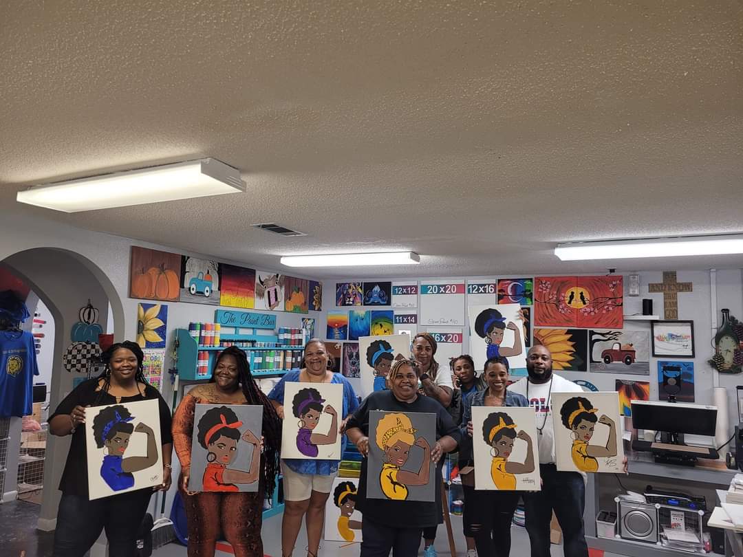 Painters at work during a class at Tipsy Canvas Paint & Sip in Crestview