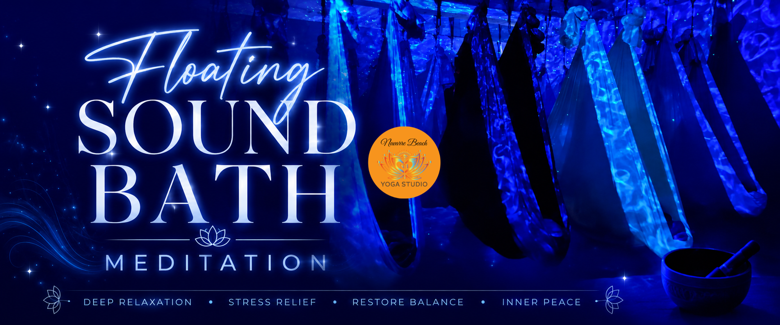 Sound bath meditation session promoted by Navarre Beach Yoga and Wellness Studio