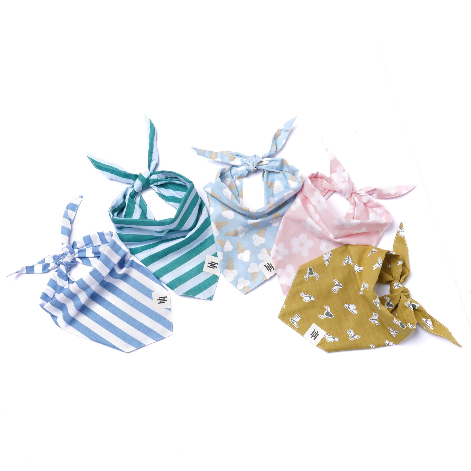 Hand-sewn embroidered dog bandanas from Huck & Harlowe