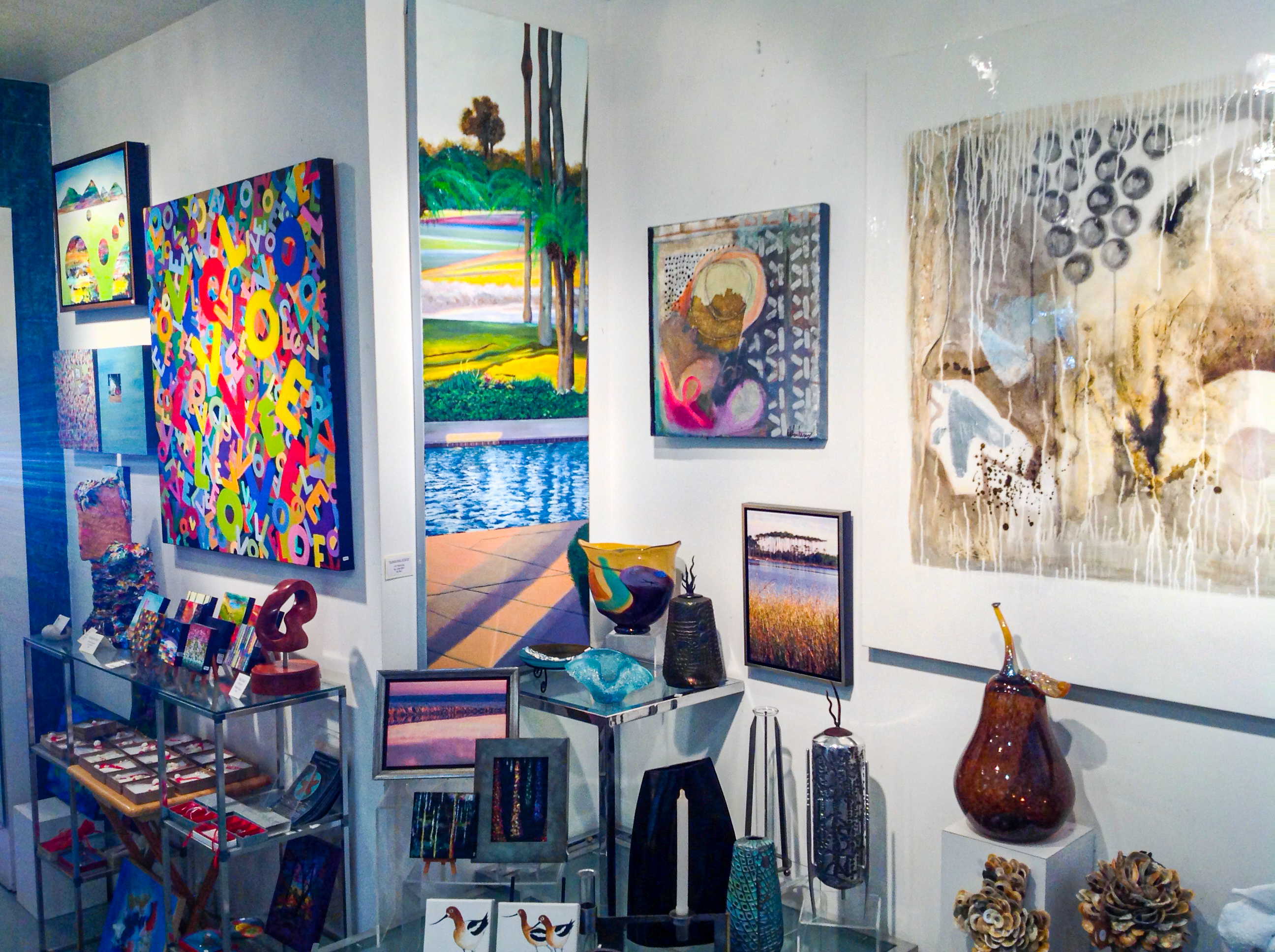 Inside Newbill Collection by the Sea gallery, Seaside's Ruskin Place Artist Colony