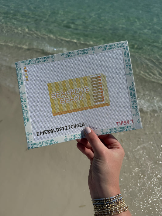 Seagrove-themed needlepoint match box canvas at Emerald Stitchery on 30A