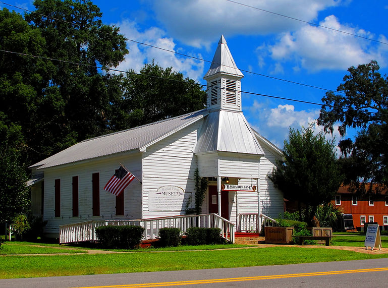 Exterior of the Historic Bagdad Village Museum, a former church now displaying mill-town artifacts