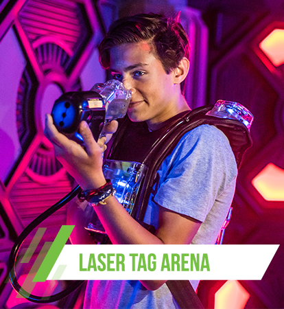 Black-lit laser tag arena inside WonderWorks Panama City Beach