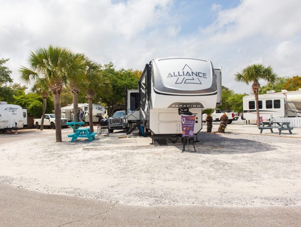 Waterfront RV site with full hookups at Navarre Beach Camping Resort