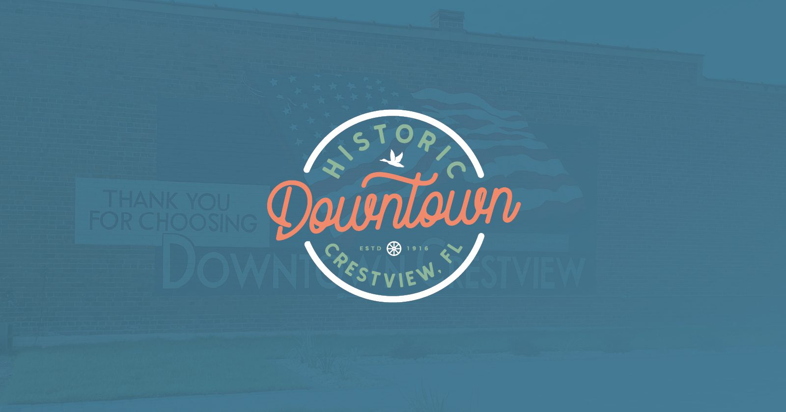 Historic downtown Crestview storefronts along Main Street near Old Time Antiques & More