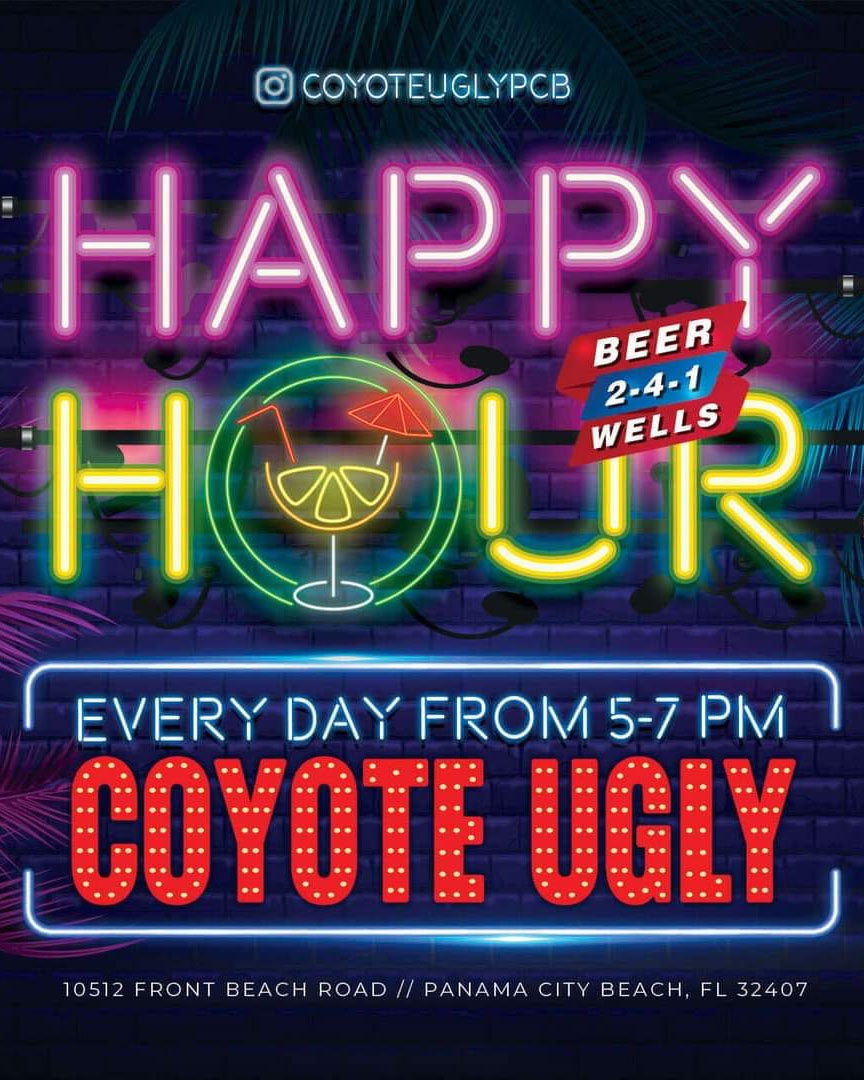 Happy hour drink specials at Coyote Ugly Saloon in Panama City Beach