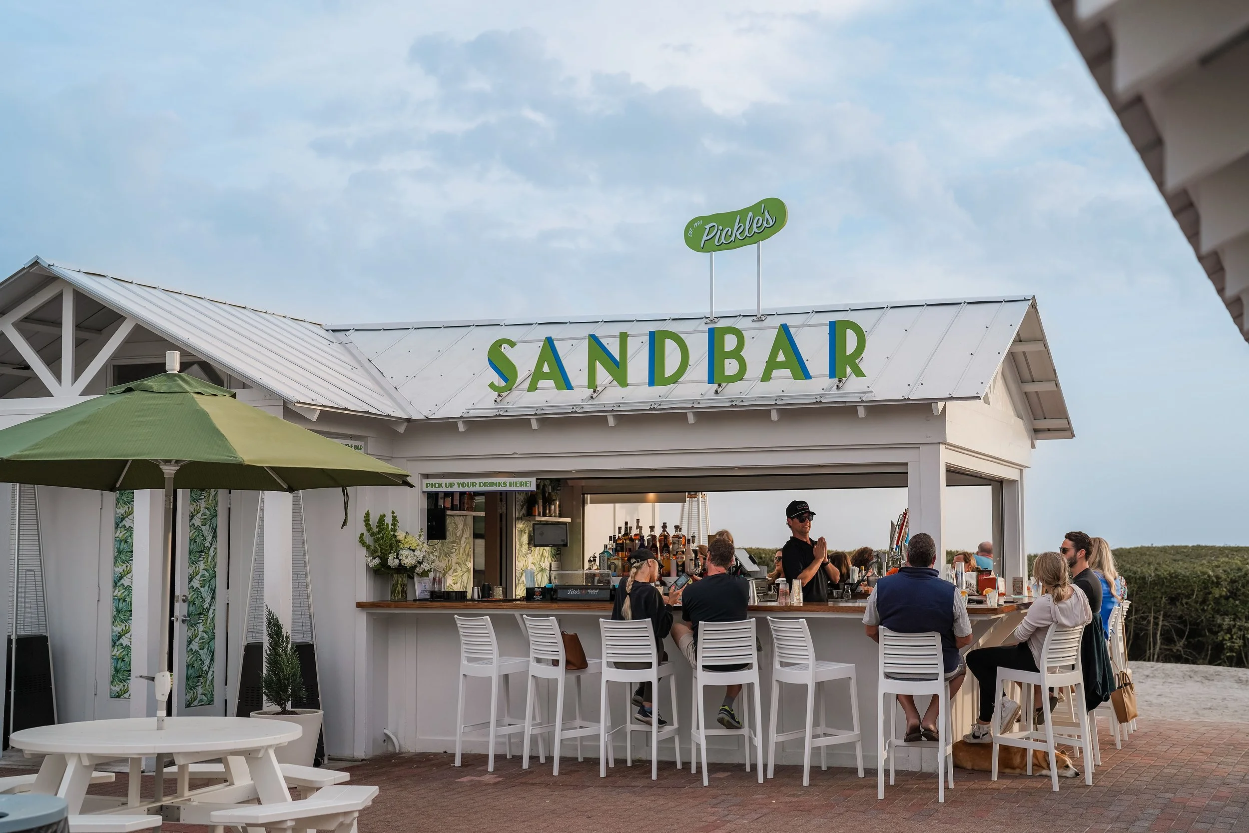 Pickle's Sandbar beachside bar seating in Seaside, Florida