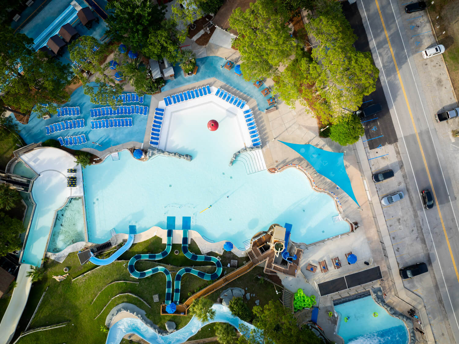 Guests enjoying water slides and pools at Shipwreck Island Waterpark