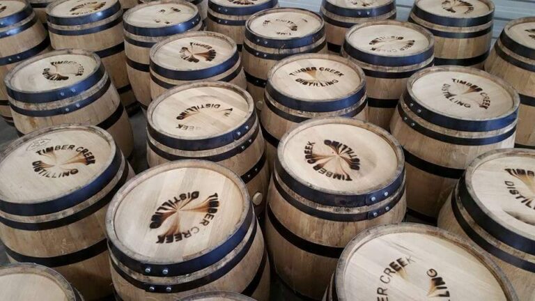 Overhead view of whiskey barrel tops