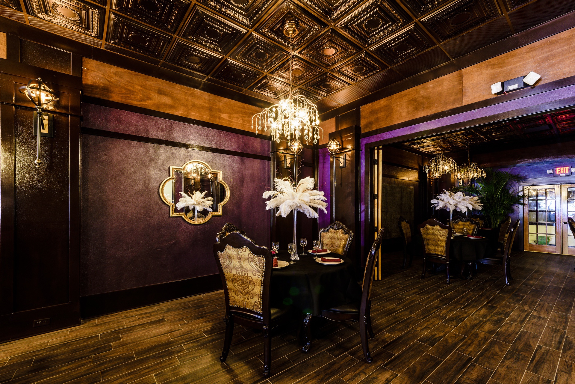 Interior dining room of Cafe Nola, the New Orleans style restaurant attached to Hotel DeFuniak