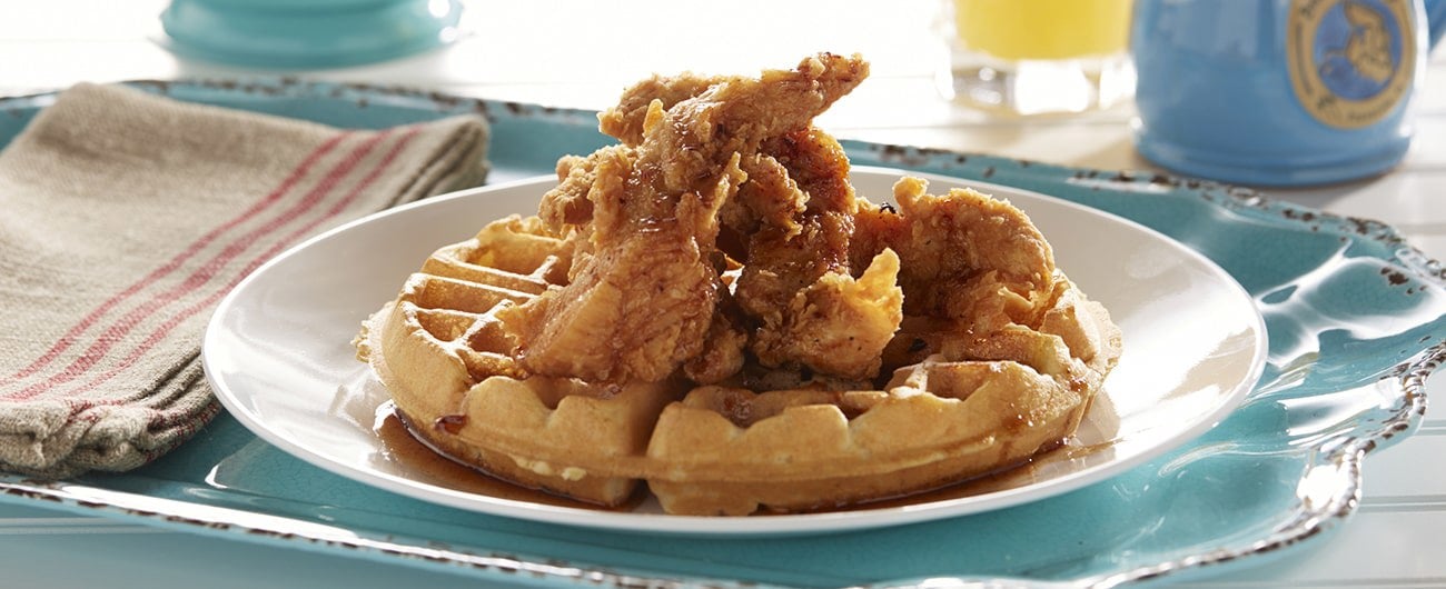Chicken and waffle brunch dish served at Another Broken Egg Cafe