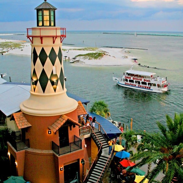 Exterior of Harry T's Lighthouse restaurant building at HarborWalk Village in Destin