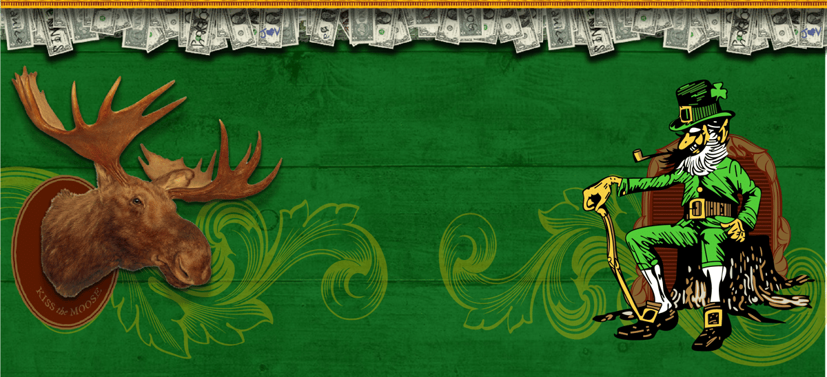 McGuire's Irish Pub graphic featuring the chain's moose and leprechaun mascots