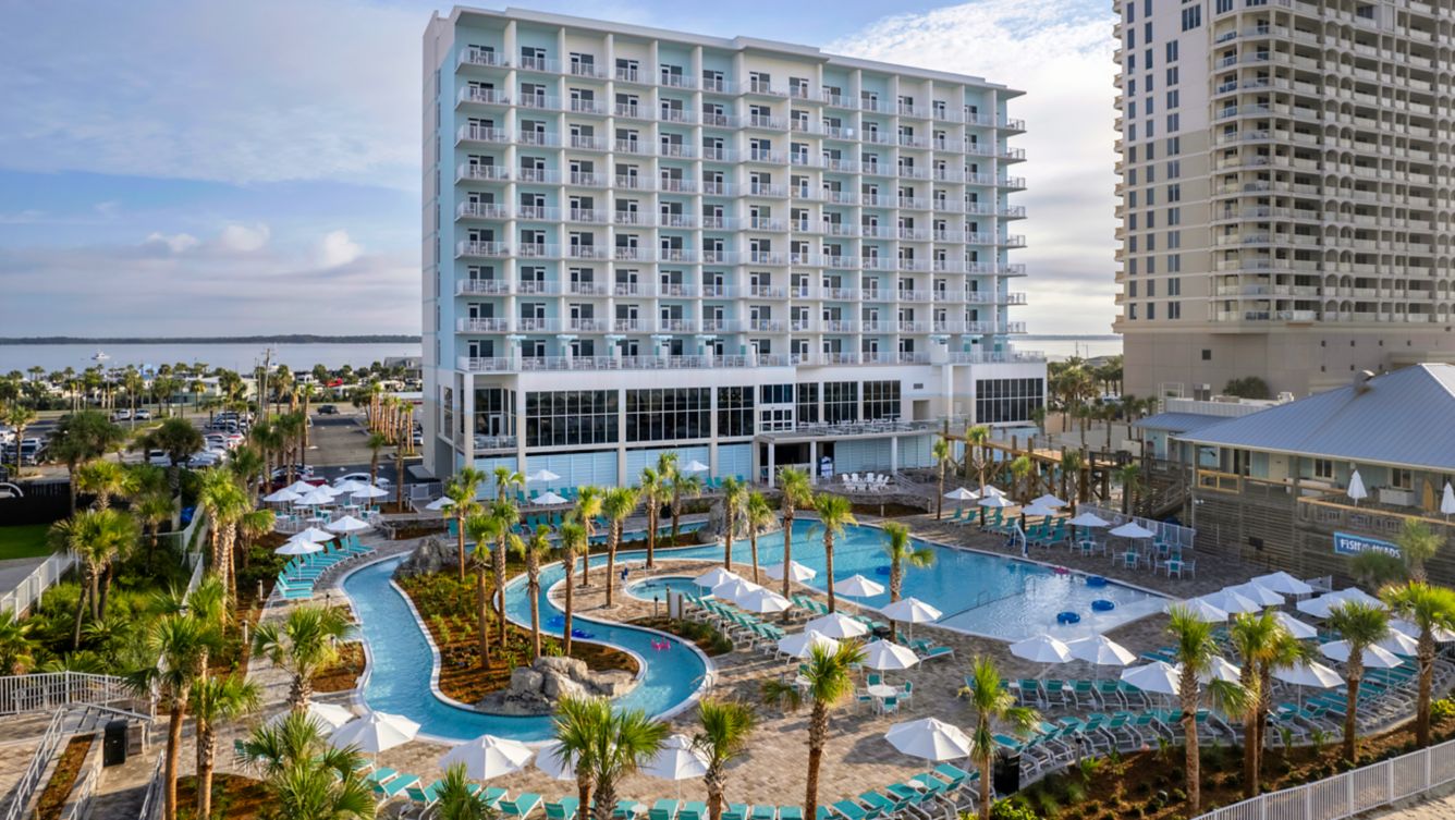 Aerial drone view of Fairfield Inn & Suites Pensacola Beach