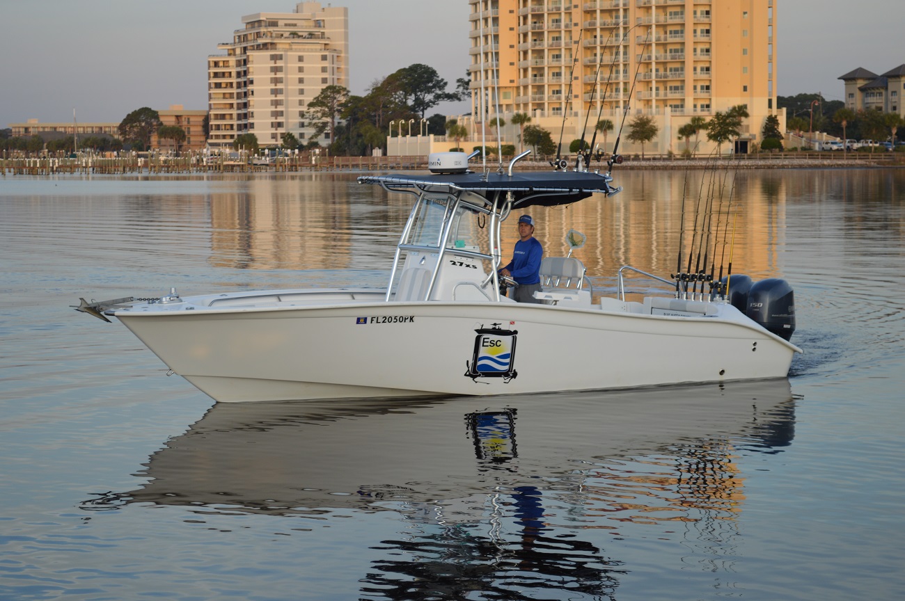 The Respite, Blue Water Escape Charters' 27-foot Cape Horn fishing boat, docked at Fort Walton Beach Yacht Basin