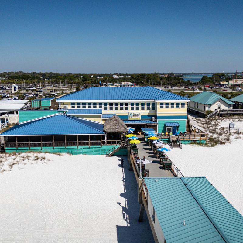 Gulf-front dining deck at Angler's Beachside Grill on Okaloosa Island