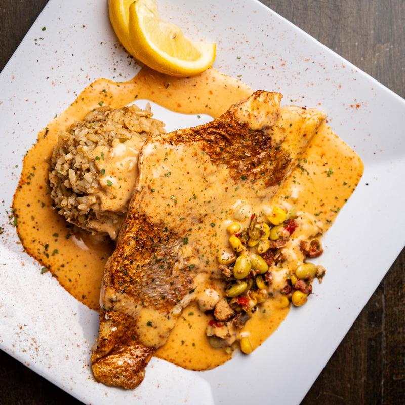 Seafood dish served at Angler's Beachside Grill in Fort Walton Beach