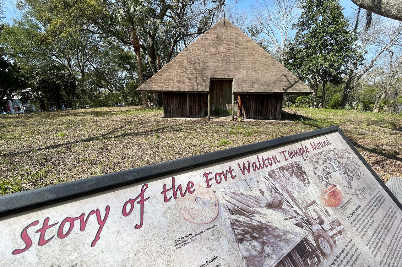 The earthen Fort Walton Temple Mound at Heritage Park in Fort Walton Beach