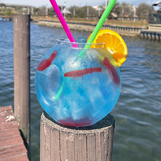 Waterfront dining area at The Shack Restaurant & Marina overlooking Santa Rosa Sound