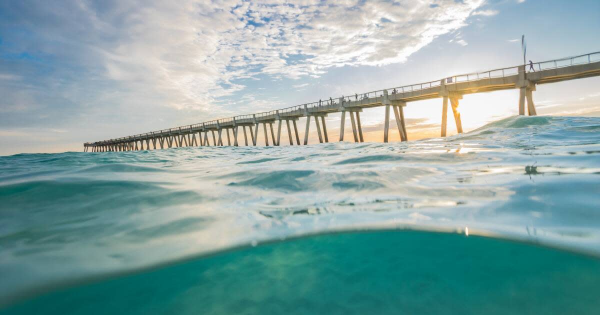 Aerial view of Navarre Beach and the fishing pier, courtesy of Visit Florida