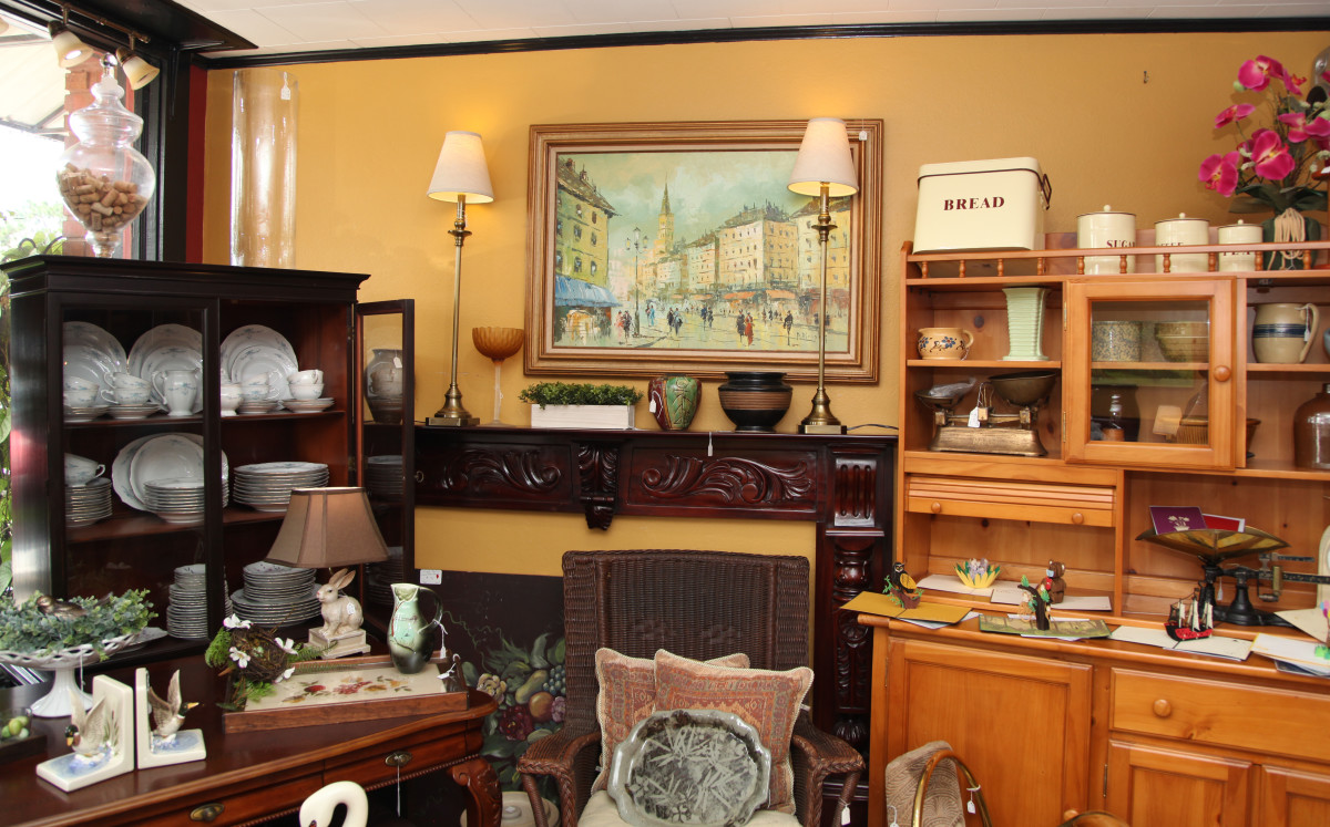 Antiques and home decor displayed at Nook & Cranny consignment shop in DeFuniak Springs
