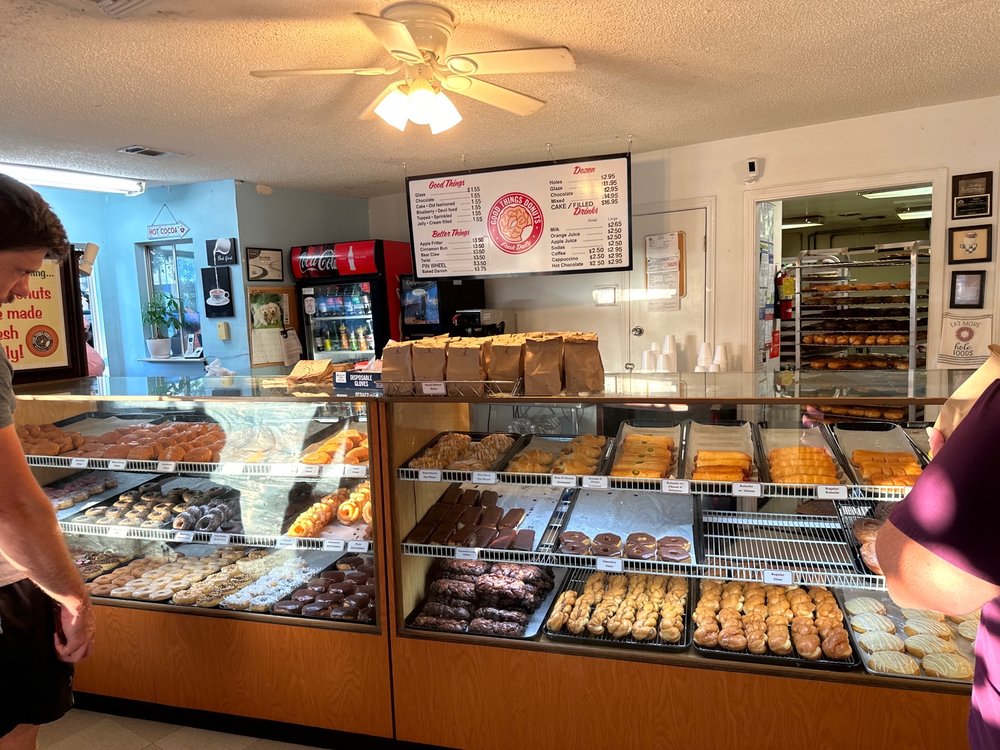 Fresh pastries and donuts on the counter at Good Things Donuts in Crestview