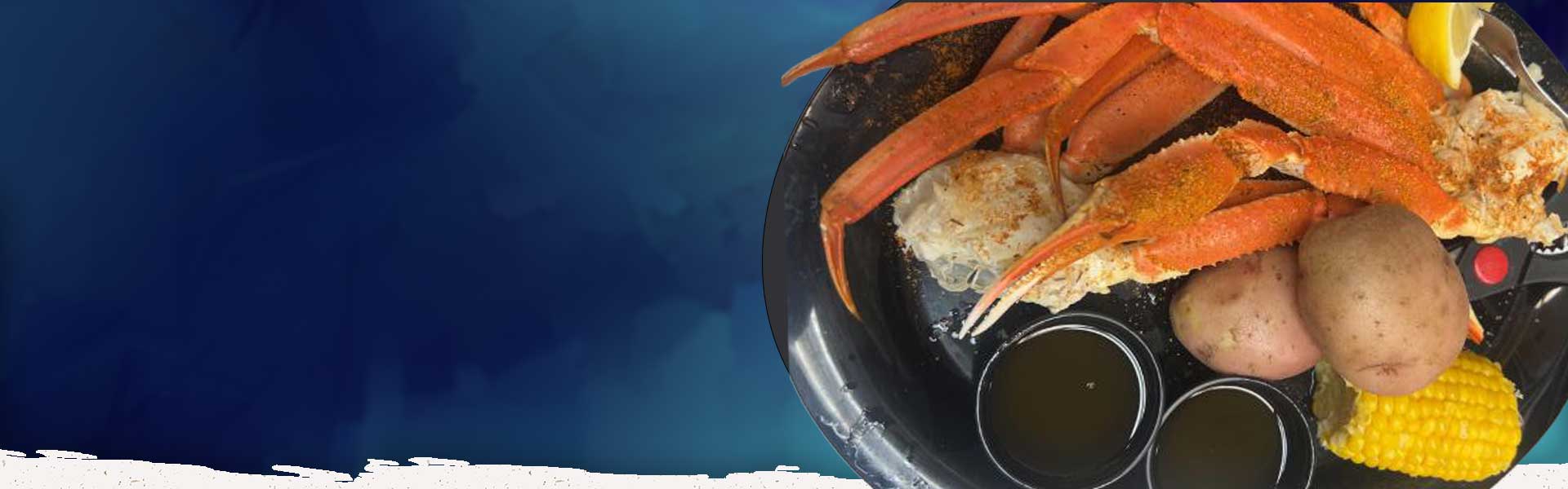 Steamed crab legs with corn and potatoes at Old Bay Steamer on Okaloosa Island