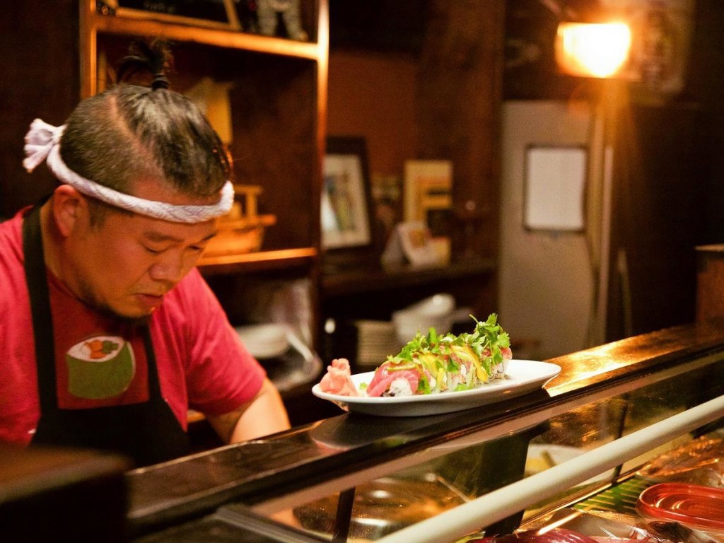 Chef at the sushi bar at Sushimoto in Miramar Beach, Florida