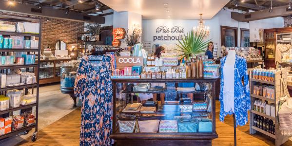 Pish Posh Patchouli's storefront in South Barrett Square, Rosemary Beach