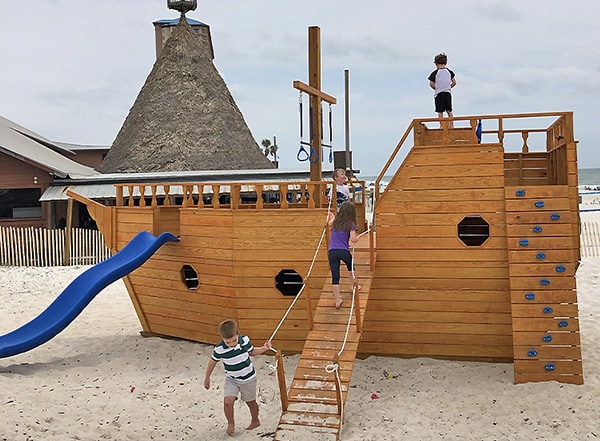 Pirate Ship Playground for kids at Sharky's Beachfront Restaurant