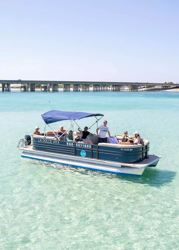 Standard pontoon boat available for rent from LDV Sandestin Watersports at Baytowne Marina
