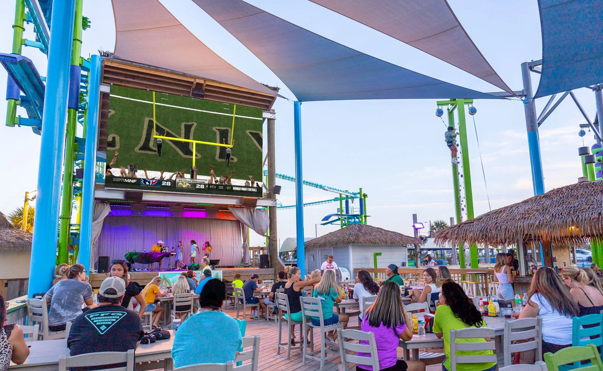 Tiki Deck at Laguna's Adventure Park overlooking Quietwater Sound
