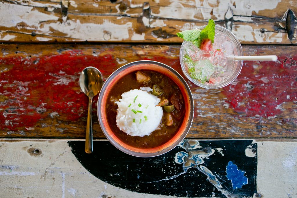 Seafood gumbo served at Red Fish Blue Fish on Pensacola Beach