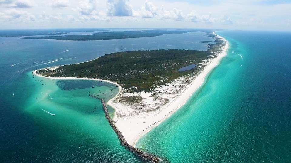 Shell Island's undeveloped white sand beach near Panama City Beach