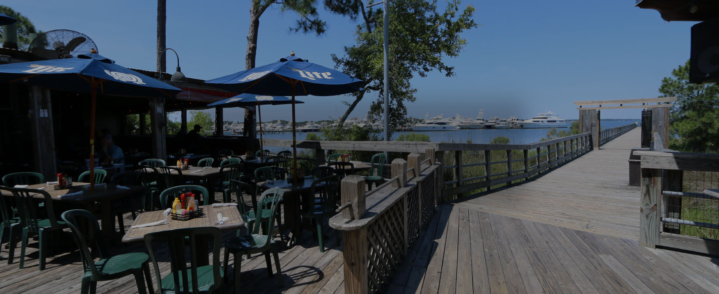 Dockside dining deck at Hammerhead's Bar and Grille overlooking the bay
