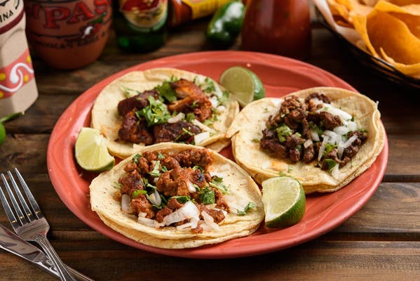 Plate of tacos served at El Paso Mexican Grill & Cantina in Mary Esther