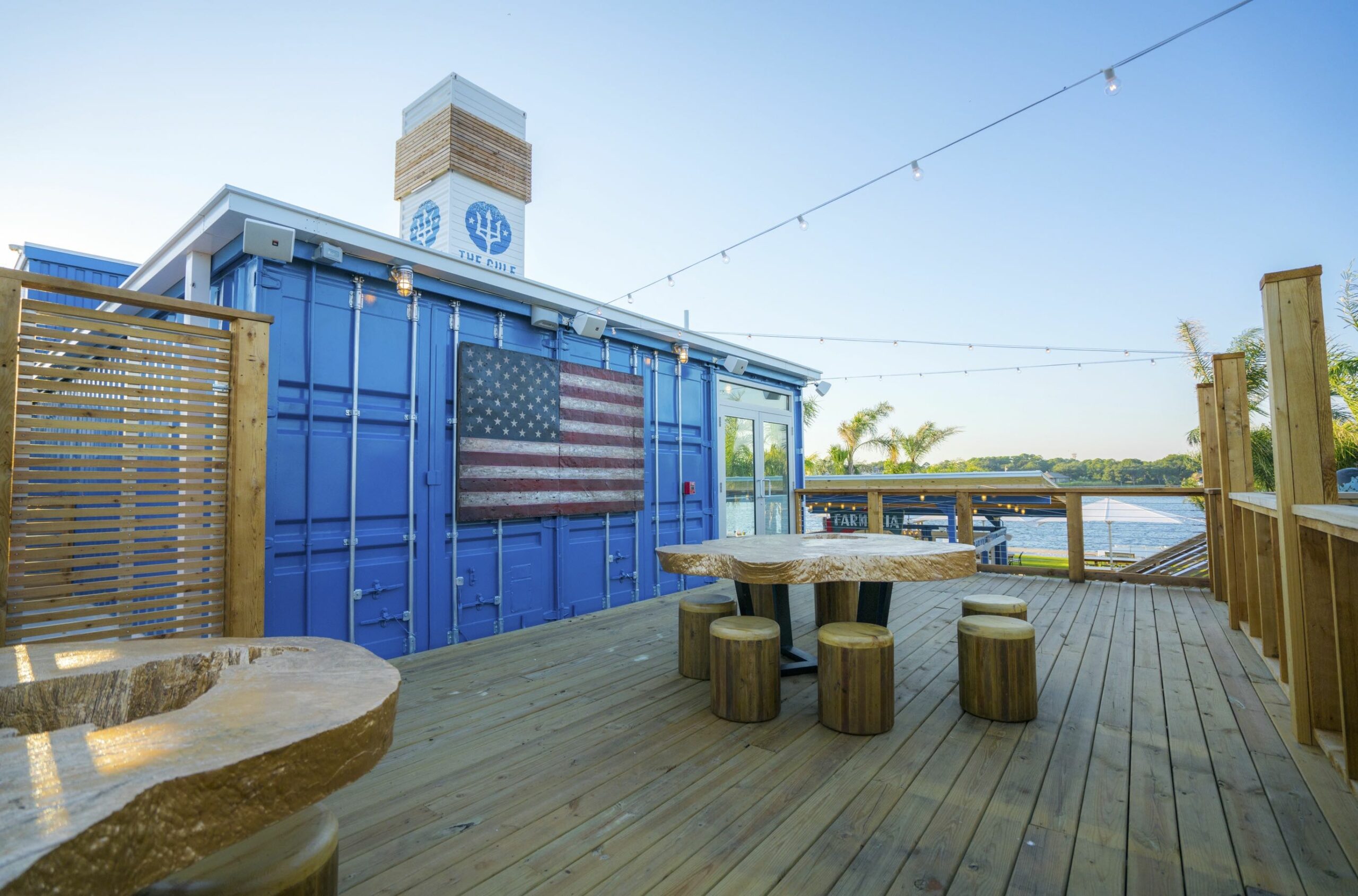 Open air shipping container dining at The Gulf on Okaloosa Island, Fort Walton Beach