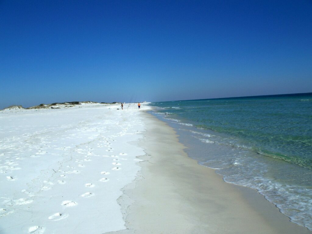 White sand and emerald water on Santa Rosa Island in Gulf Islands National Seashore