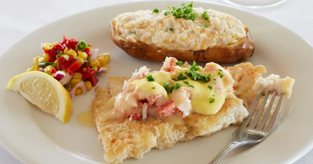 Grouper Louisianne topped with crabmeat at Louisiana Lagniappe in Destin