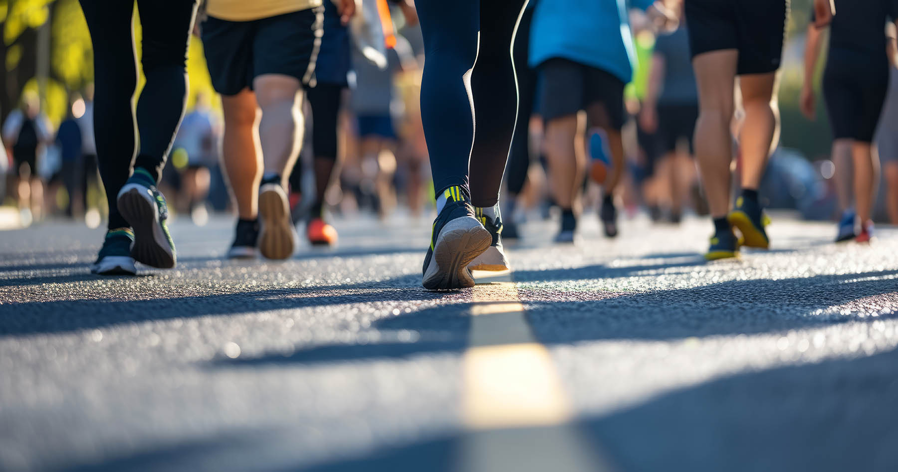 Runners' feet on the road during a race